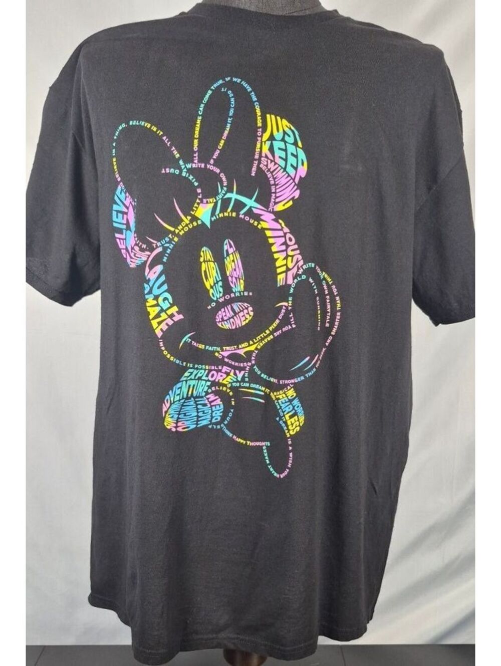 Disney Minnie Mouse XL Black Colorful Typography Graphic Tee